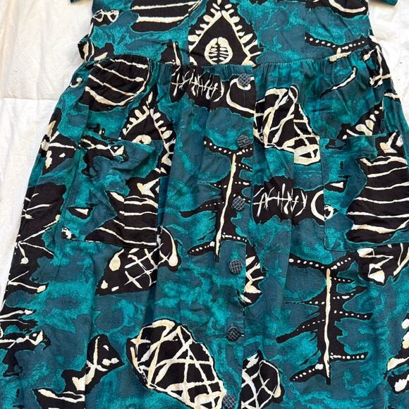 Vintage 80s abstract print flowy dress sz L pockets Lagenlook artsy boho fairy - Picture 6 of 8